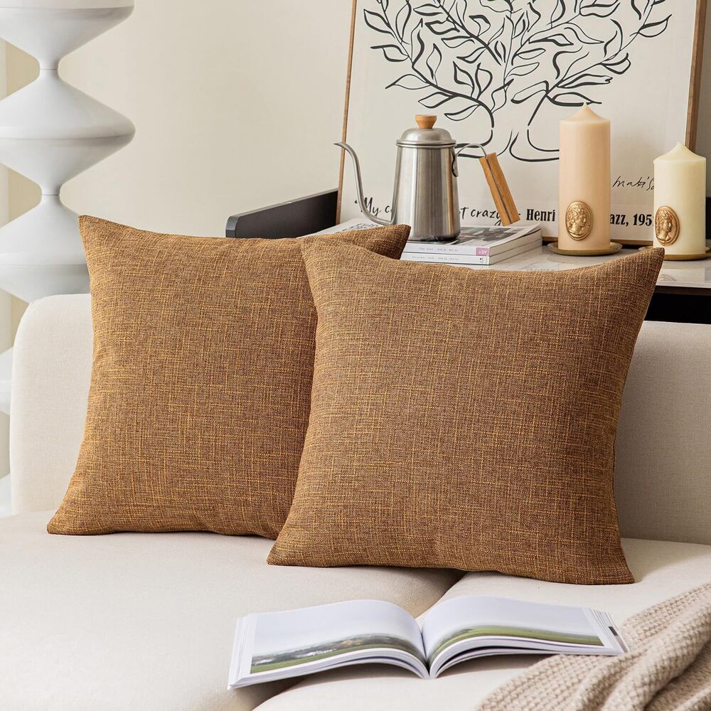 1631 Kevin Textile Set of 2 Decor Burlap Natural Style Faux Linen Throw